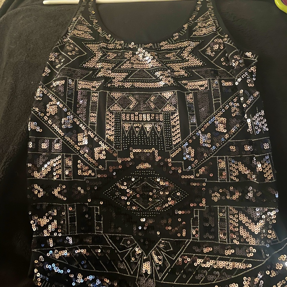 Express Jewel tank top. Black & Silver. Medium.